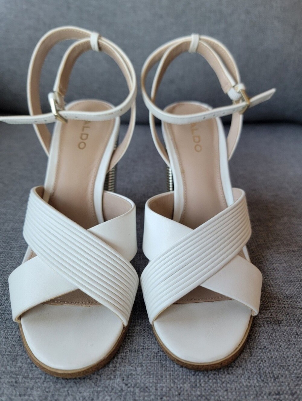 ALDO Petrusa White Strappy Block Heel Sandals - Women's Size 6